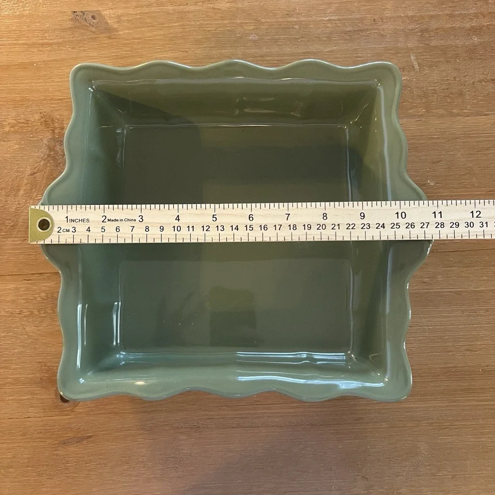 Princess House Pavillion Green Ceramic Square Baking Serving Dish 8 x 8 Inches